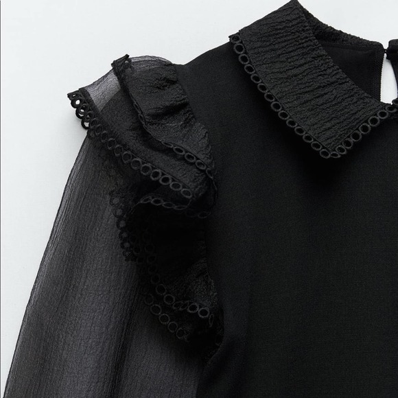 Zara Women’s Knit Sweater Organza Sleeves - Picture 5 of 7